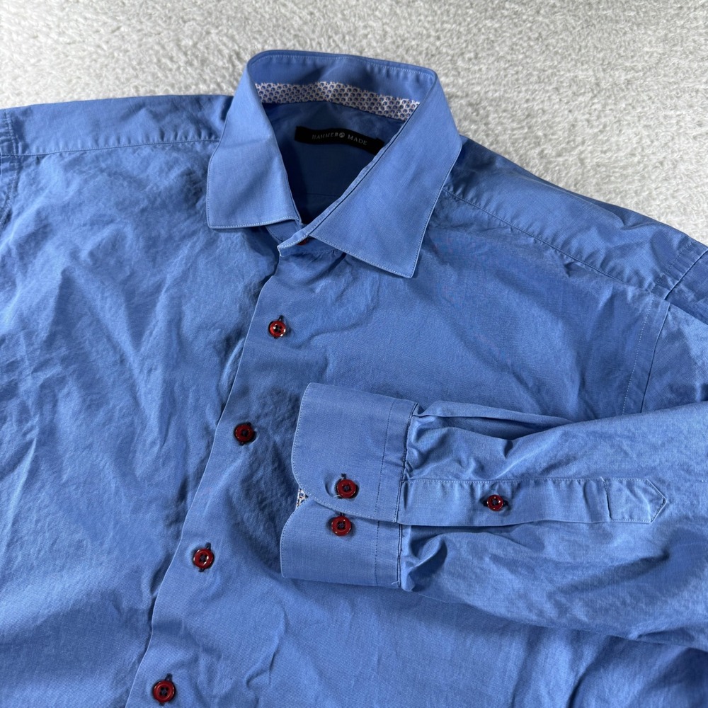 HAMMER MADE Men's Shirt Long Sleeve Button Down Solid‎ Blue Size 46/18.5